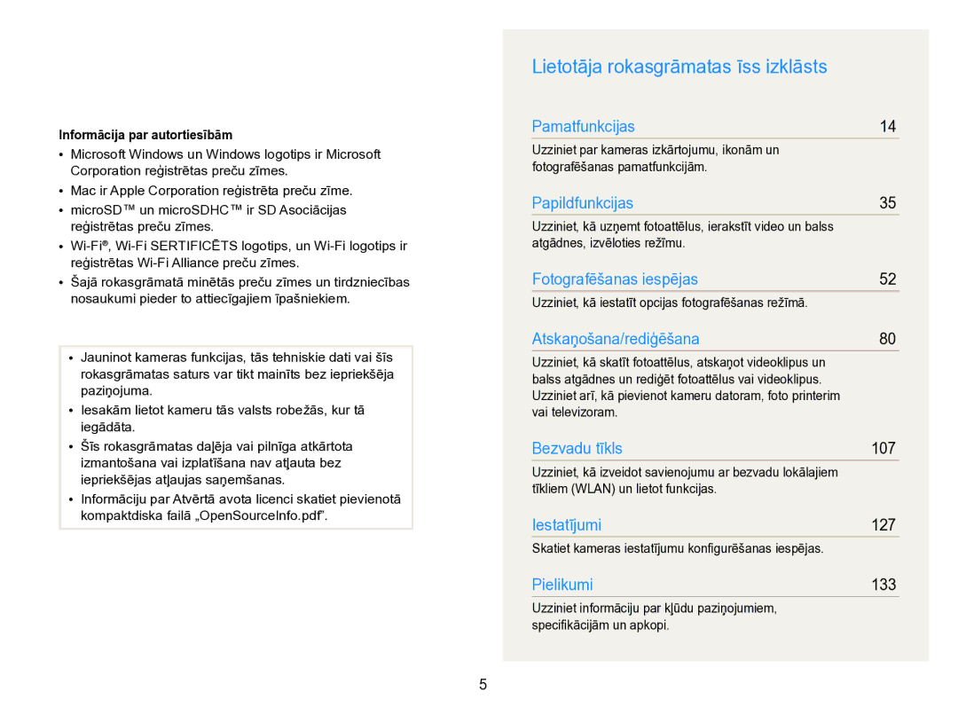 Samsung EC-SH100ZBPBE2 Lietotāja rokasgrāmatas īss izklāsts, Informācija par autortiesībām, Atgādnes, izvēloties režīmu 