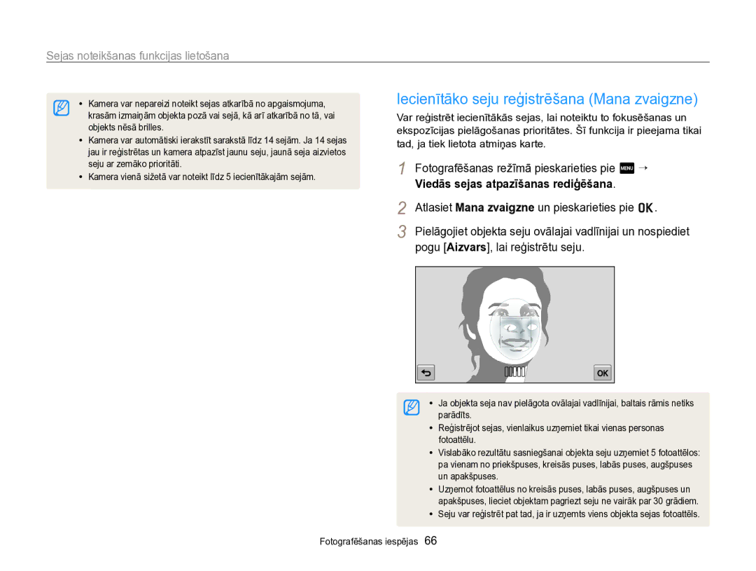 Samsung EC-SH100ZBPBE2 manual Iecienītāko seju reģistrēšana Mana zvaigzne, Viedās sejas atpazīšanas rediģēšana 
