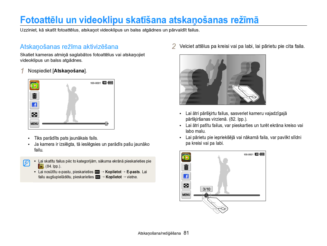 Samsung EC-SH100ZBPBE2 manual Fotoattēlu un videoklipu skatīšana atskaņošanas režīmā, Atskaņošanas režīma aktivizēšana 