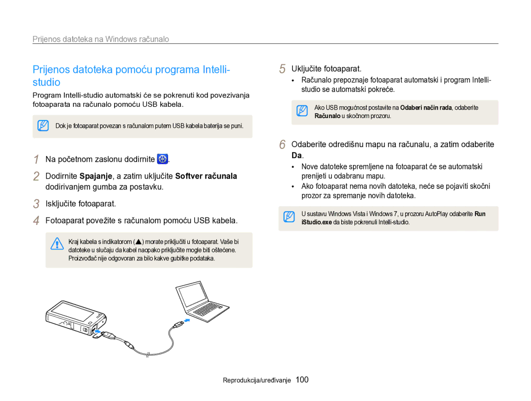 Samsung EC-SH100ZBPSE3 manual Prijenos datoteka pomoću programa Intelli- studio, Prijenos datoteka na Windows računalo 