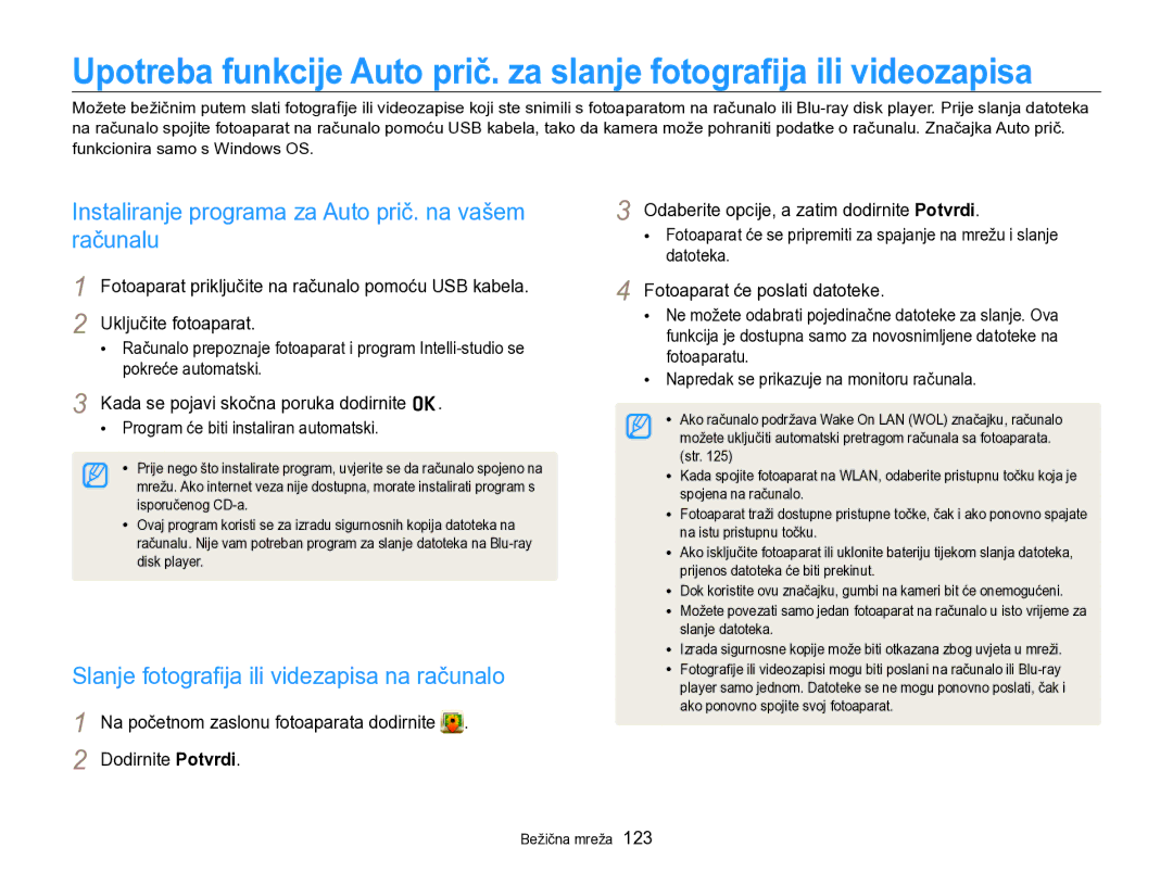 Samsung EC-SH100ZBPRE3 Instaliranje programa za Auto prič. na vašem računalu, Slanje fotograﬁja ili videzapisa na računalo 