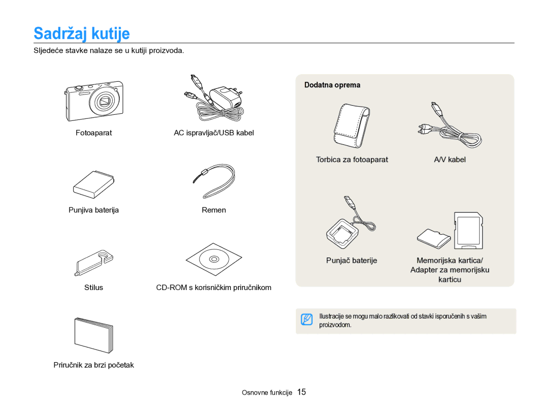 Samsung EC-SH100ZBPRE3, EC-SH100ZBPBE3, EC-SH100ZBPSE3 manual Sadržaj kutije, Dodatna oprema 