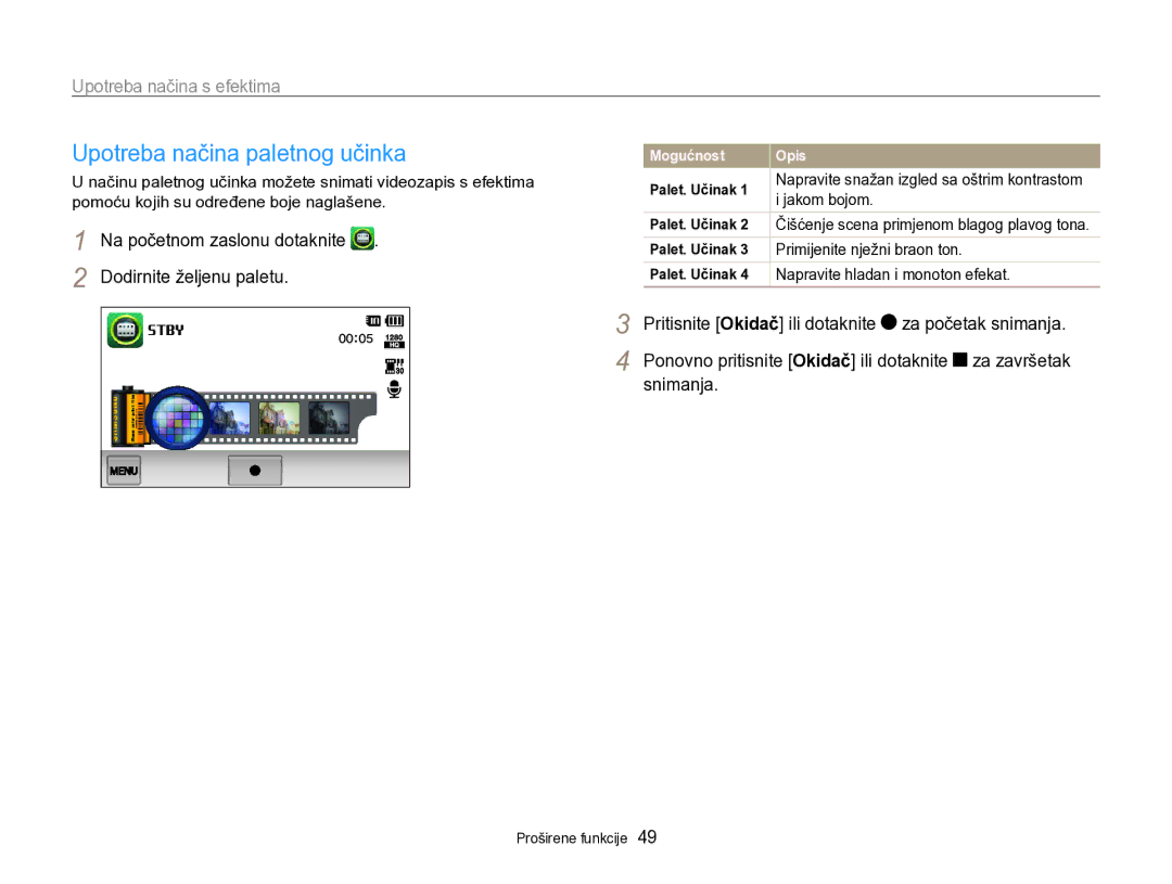 Samsung EC-SH100ZBPSE3, EC-SH100ZBPBE3 manual Upotreba načina paletnog učinka, Jakom bojom, Primijenite nježni braon ton 