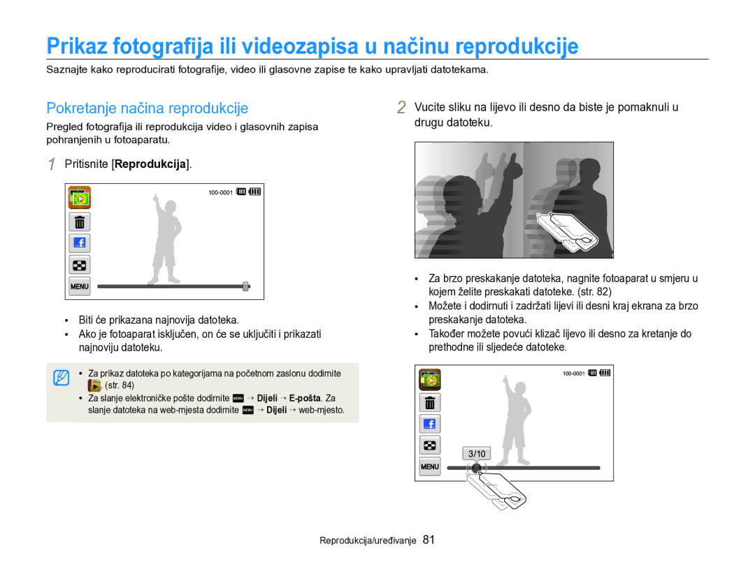 Samsung EC-SH100ZBPRE3 manual Prikaz fotograﬁja ili videozapisa u načinu reprodukcije, Pokretanje načina reprodukcije 