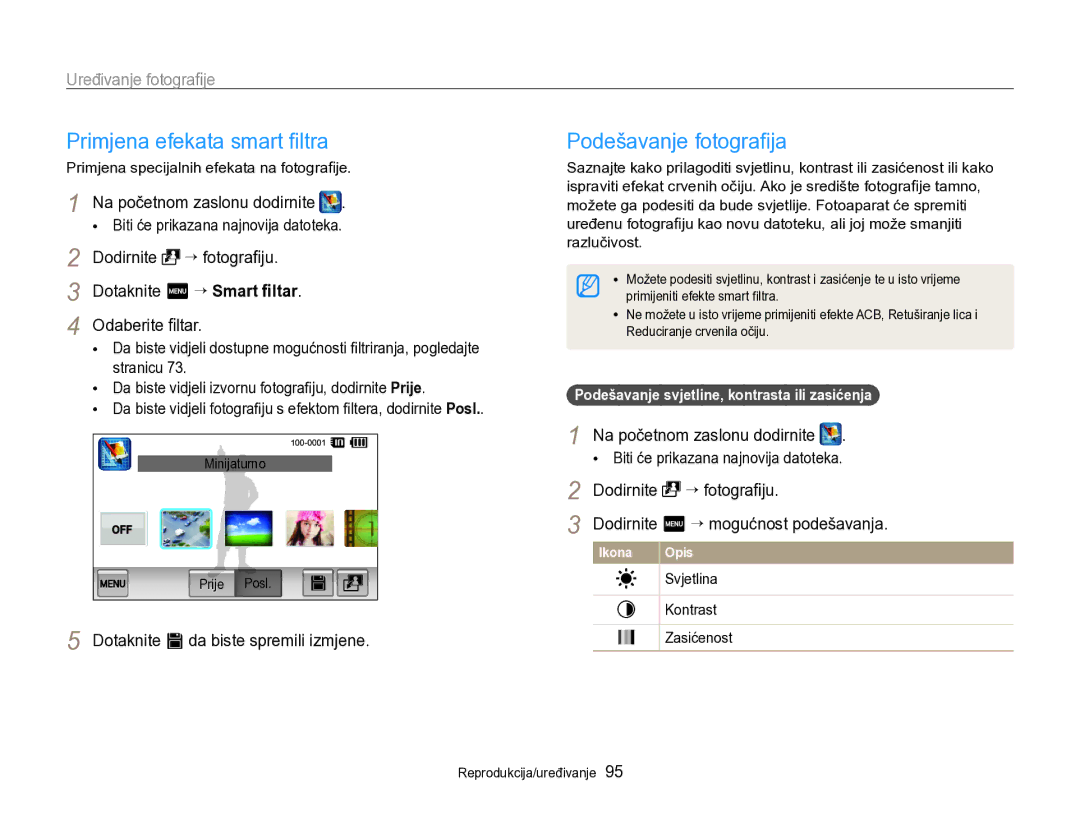 Samsung EC-SH100ZBPBE3, EC-SH100ZBPRE3 manual Dotaknite V da biste spremili izmjene, Dodirnite m “ mogućnost podešavanja 