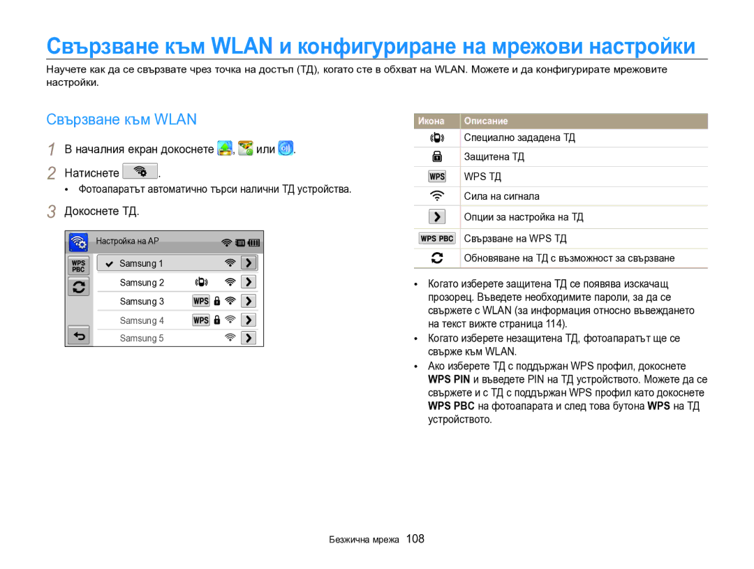 Samsung EC-SH100ZBPBE3 manual Свързване към Wlan, Началния екран докоснете Или Натиснете, Докоснете ТД 