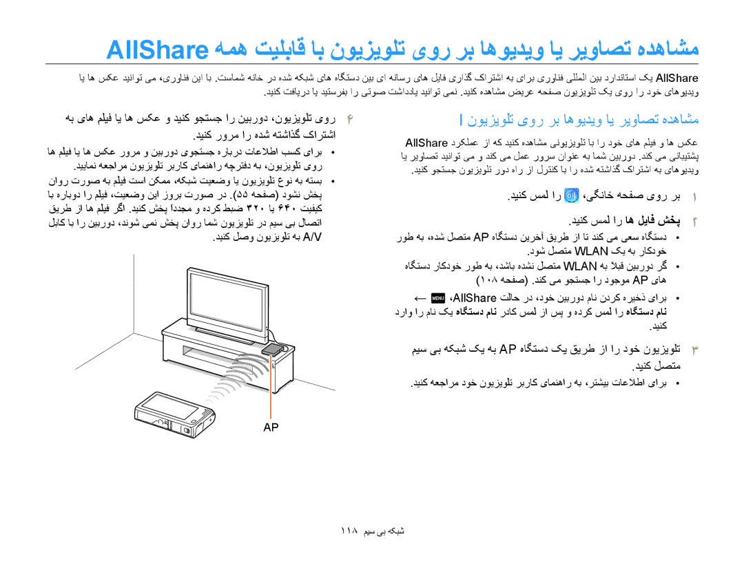 Samsung EC-SH100ZDPBIR, EC-SH100ZBPRE1 manual ﻥﻮﻳﺰﻳﻮﻠﺗ یﻭﺭ ﺮﺑ ﺎﻫﻮﻳﺪﻳﻭ ﺎﻳ ﺮﻳﻭﺎﺼﺗ ﻩﺪﻫﺎﺸﻣ, ﺪﻴﻨﮐ ﺭﻭﺮﻣ ﺍﺭ ﻩﺪﺷ ﻪﺘﺷﺍﺬﮔ کﺍﺮﺘﺷﺍ 