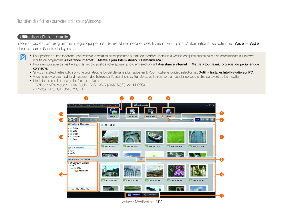 Samsung EC-SH100ZBPRE1, EC-SH100ZBPBE1 manual Utilisation dIntelli-studio 