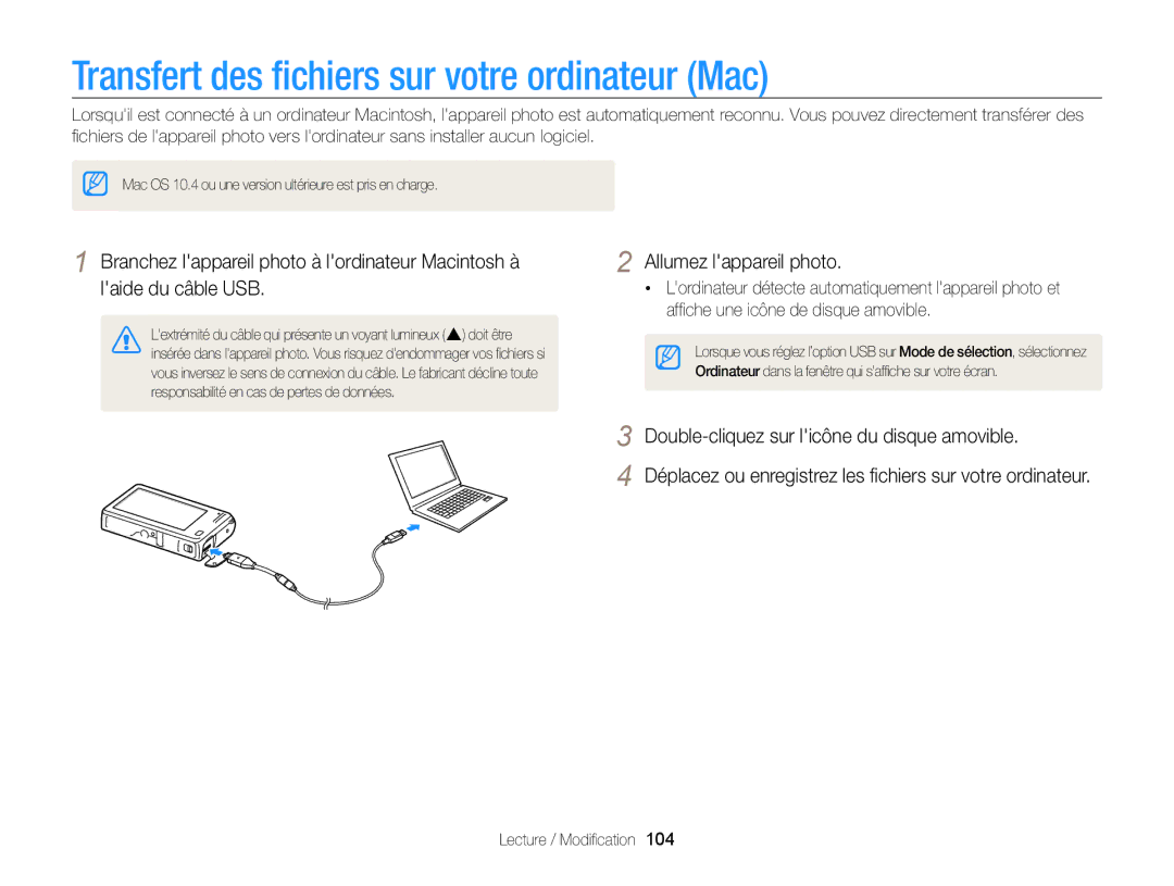 Samsung EC-SH100ZBPBE1 manual Transfert des ﬁchiers sur votre ordinateur Mac, Double-cliquez sur licône du disque amovible 