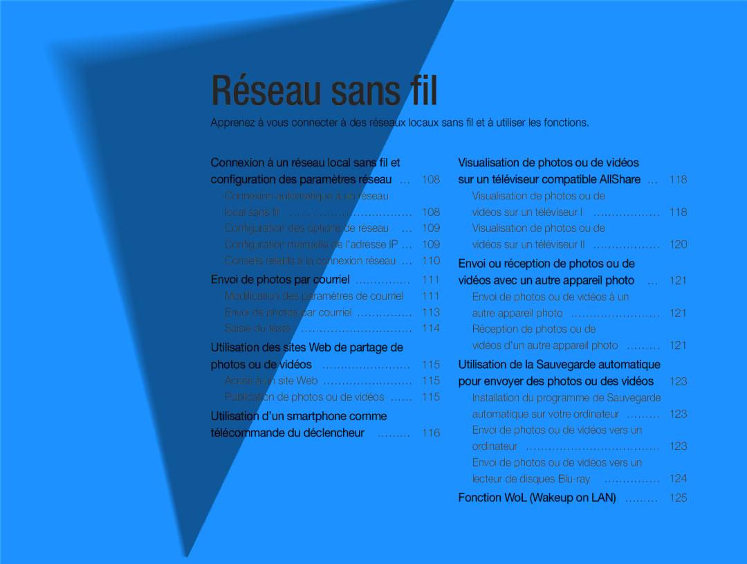 Samsung EC-SH100ZBPRE1, EC-SH100ZBPBE1 manual Réseau sans ﬁl 