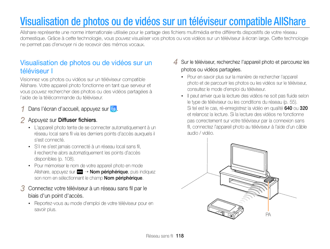 Samsung EC-SH100ZBPBE1, EC-SH100ZBPRE1 manual Visualisation de photos ou de vidéos sur un téléviseur 