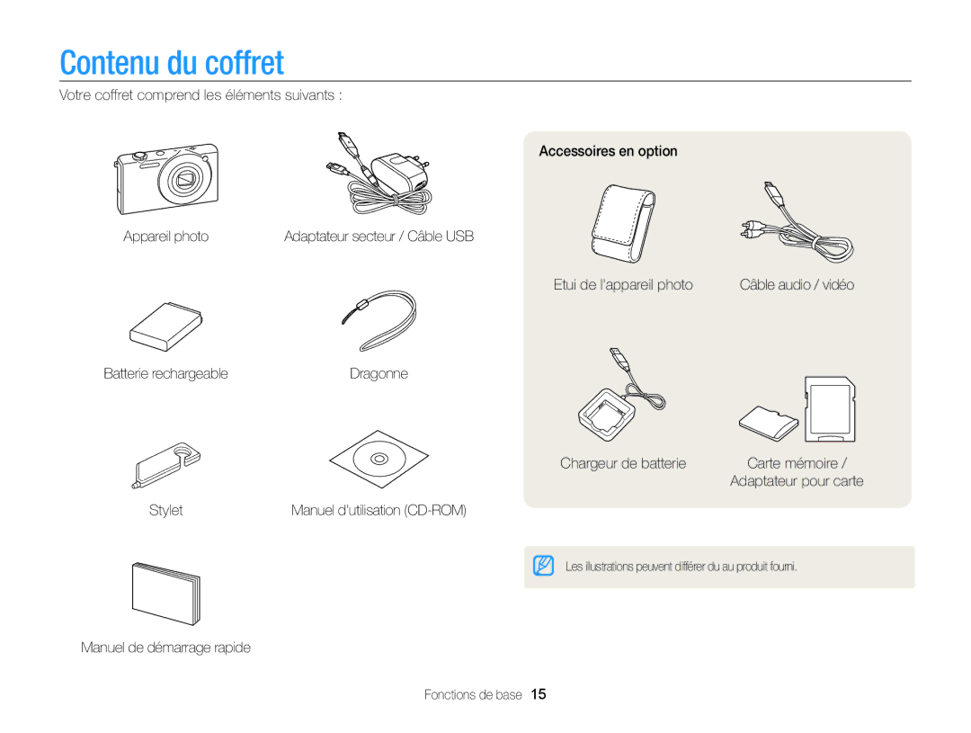 Samsung EC-SH100ZBPRE1, EC-SH100ZBPBE1 manual Contenu du coffret 