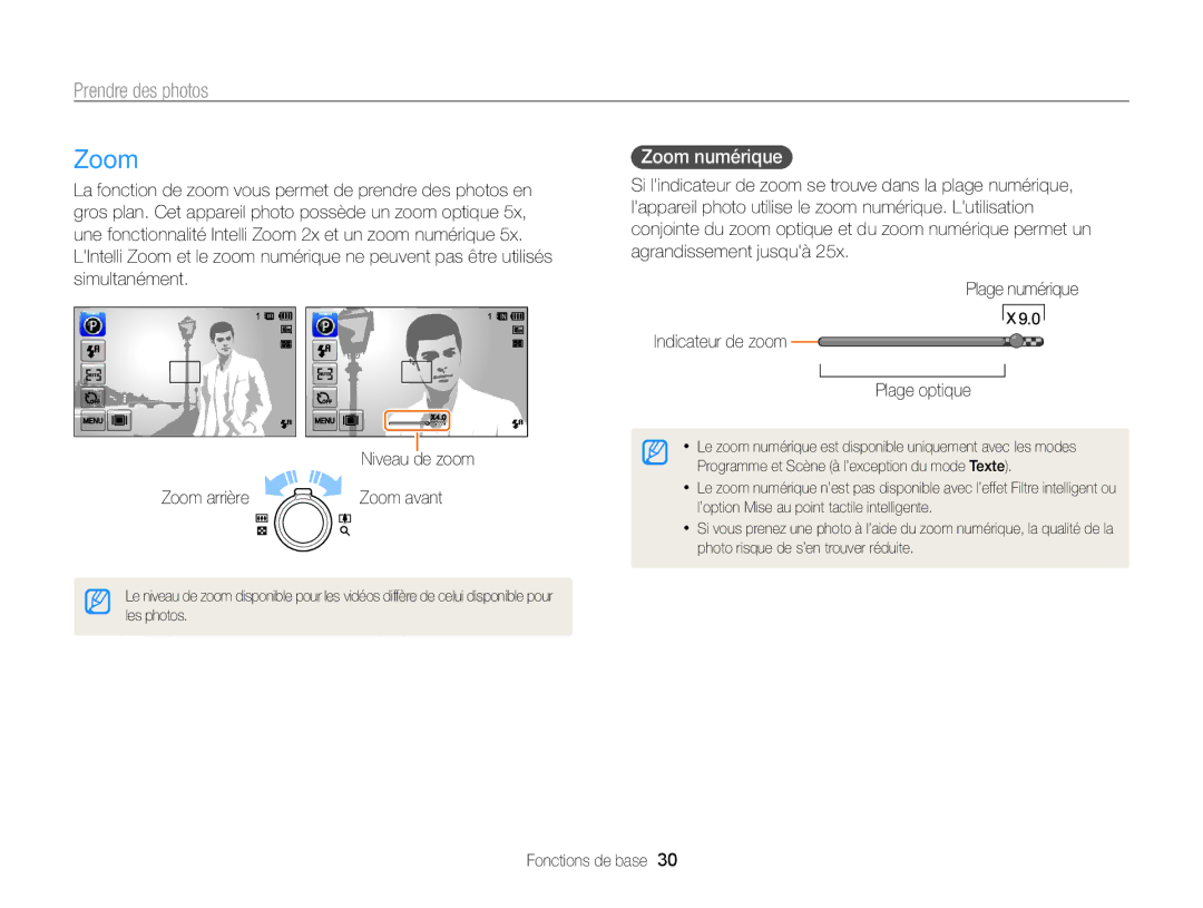 Samsung EC-SH100ZBPBE1, EC-SH100ZBPRE1 manual Prendre des photos, Zoom numérique 