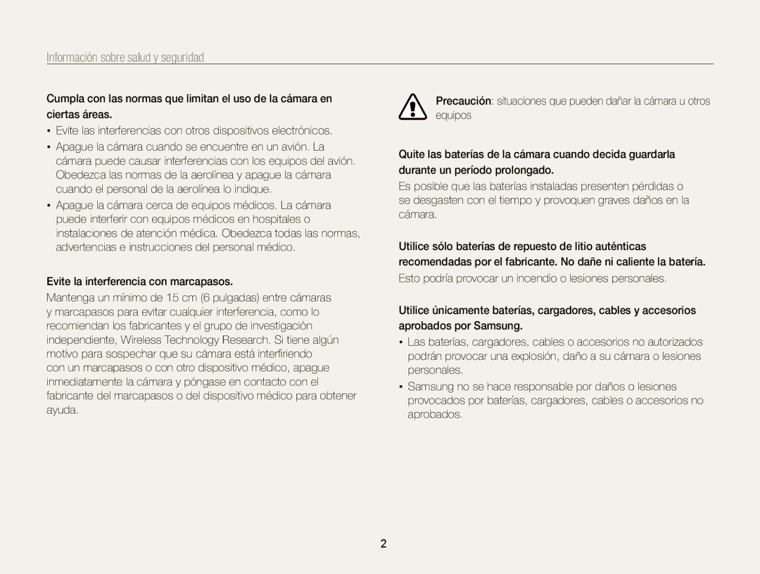 Samsung EC-SH100ZBPBE1, EC-SH100ZBPRE1 manual Información sobre salud y seguridad 