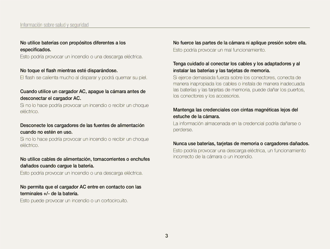 Samsung EC-SH100ZBPRE1, EC-SH100ZBPBE1 manual Información sobre salud y seguridad 