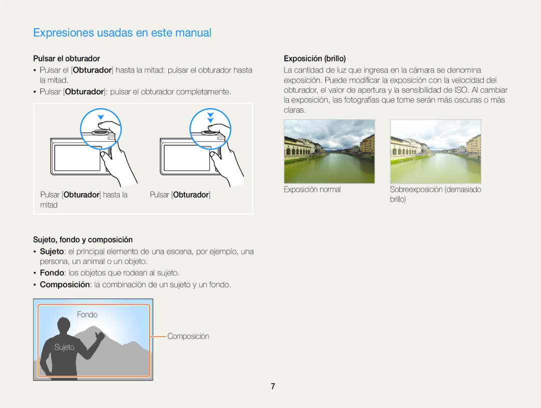 Samsung EC-SH100ZBPRE1, EC-SH100ZBPBE1 Expresiones usadas en este manual, Sujeto, Brillo 