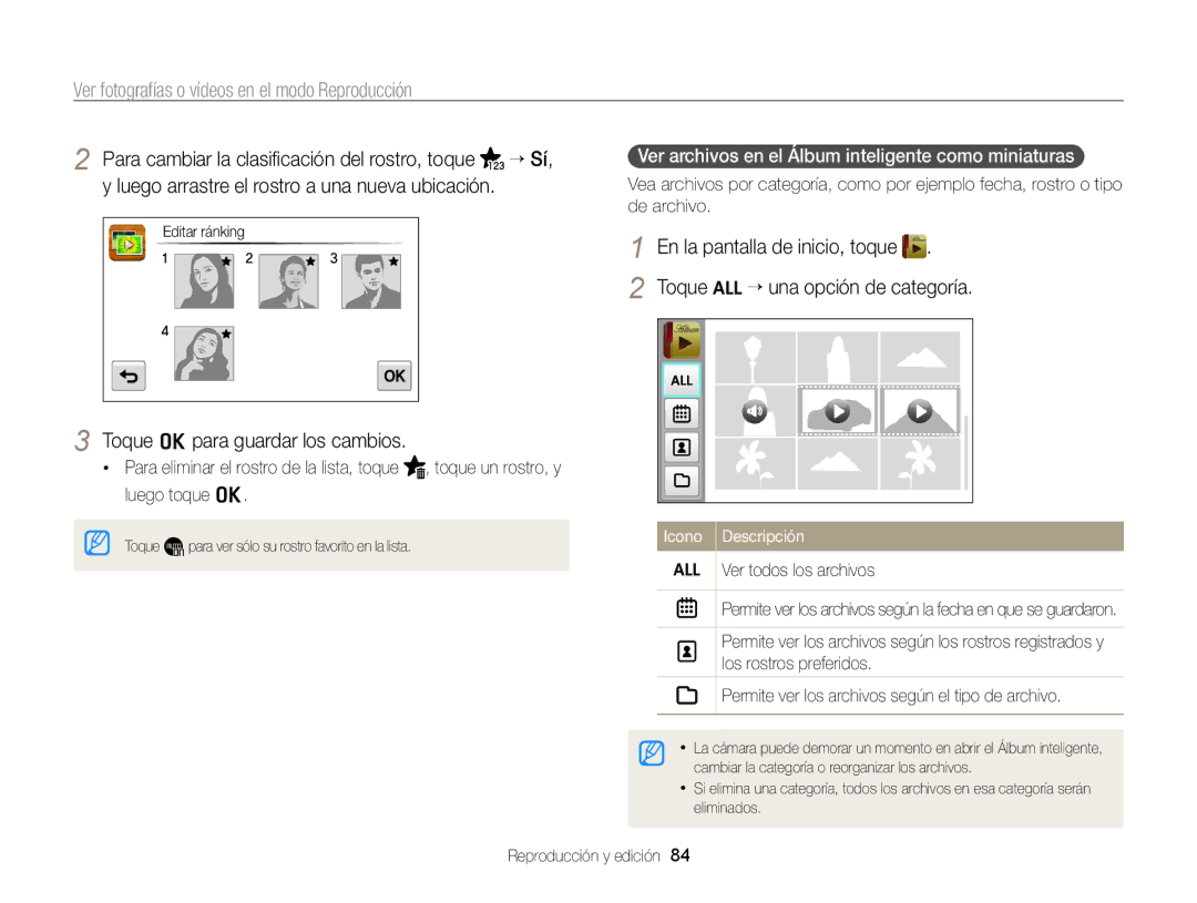 Samsung EC-SH100ZBPBE1, EC-SH100ZBPRE1 Toque, Ver archivos en el Álbum inteligente como miniaturas, Ver todos los archivos 