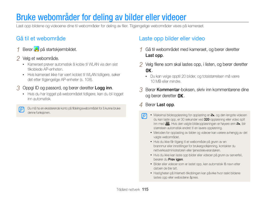 Samsung EC-SH100ZBPBE2 manual Bruke webområder for deling av bilder eller videoer, Gå til et webområde, Velg et webområde 