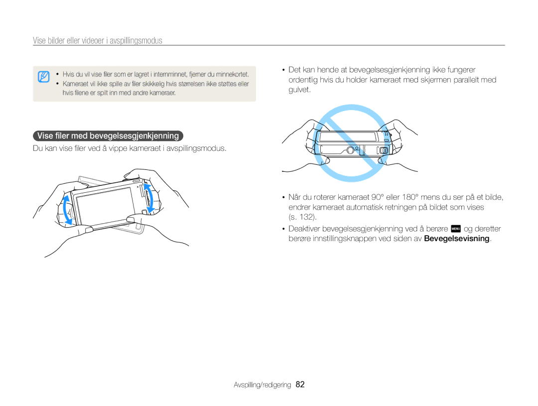 Samsung EC-SH100ZBPBE2, EC-SH100ZBPSE2 Vise bilder eller videoer i avspillingsmodus, Vise ﬁler med bevegelsesgjenkjenning 