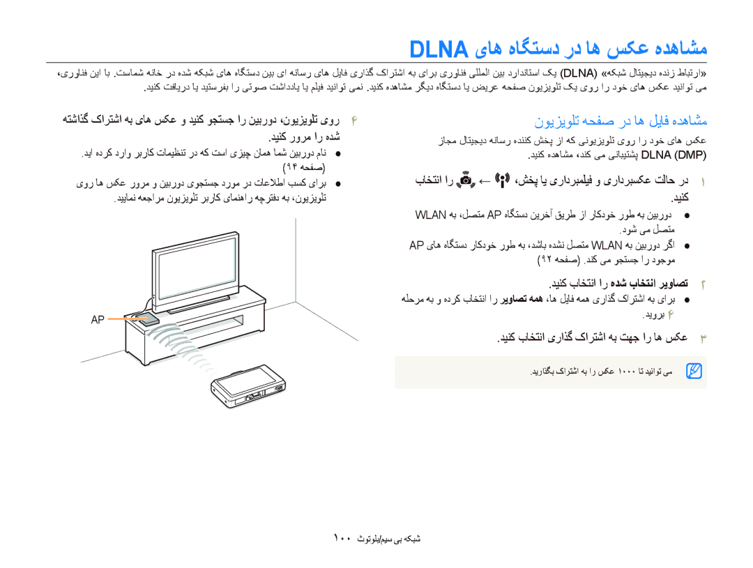 Samsung EC-ST1000BPGME, EC-ST1000BPBE1 manual Dlna یﺎﻫ ﻩﺎﮕﺘﺳﺩ ﺭﺩ ﺎﻫ ﺲﮑﻋ ﻩﺪﻫﺎﺸﻣ, ﻥﻮﻳﺰﻳﻮﻠﺗ ﻪﺤﻔﺻ ﺭﺩ ﺎﻫ ﻞﻳﺎﻓ ﻩﺪﻫﺎﺸﻣ, ٩۴ ﻪﺤﻔﺻ 