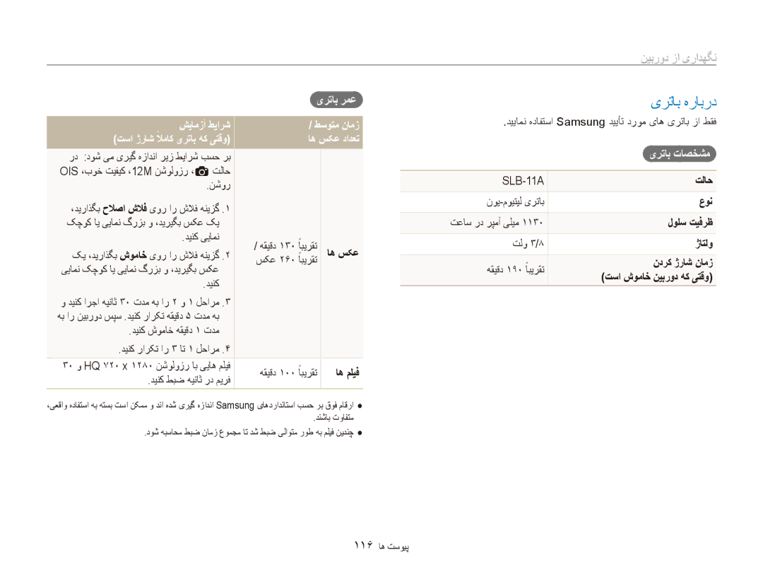 Samsung EC-ST1000BPGME, EC-ST1000BPBE1, EC-ST1000BPRSA, EC-ST1000BPSSA manual یرتاٜهراٜㄆ, نگهداری از دوربین, یرتاب تاصخشم 