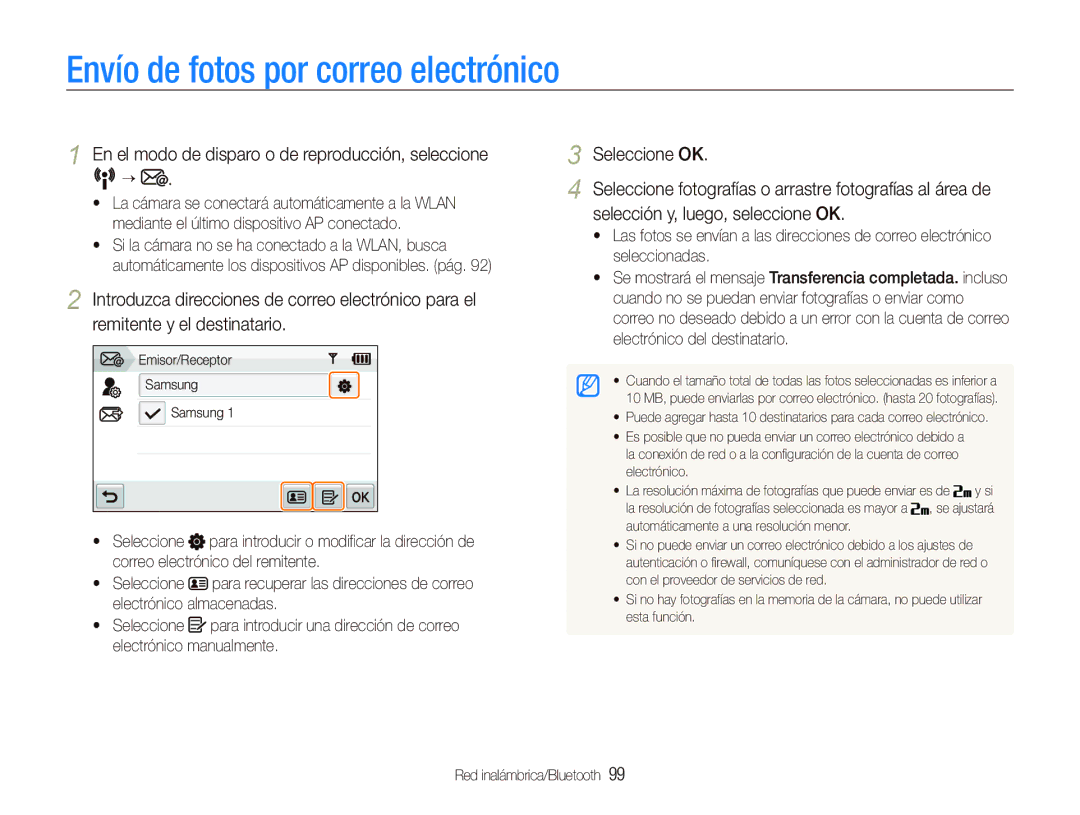 Samsung EC-ST1000BPSE3 manual Envío de fotos por correo electrónico, En el modo de disparo o de reproducción, seleccione 