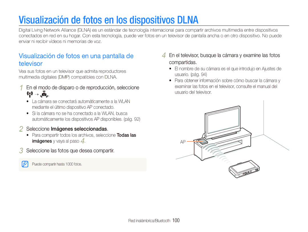 Samsung EC-ST1000BPGZA, EC-ST1000BPBE1 Visualización de fotos en los dispositivos Dlna, Seleccione Imágenes seleccionadas 