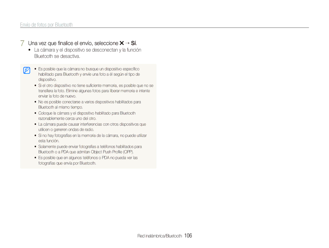 Samsung EC-ST1000BPGZA, EC-ST1000BPBE1 manual Envío de fotos por Bluetooth, Una vez que ﬁnalice el envío, seleccione “ Sí 