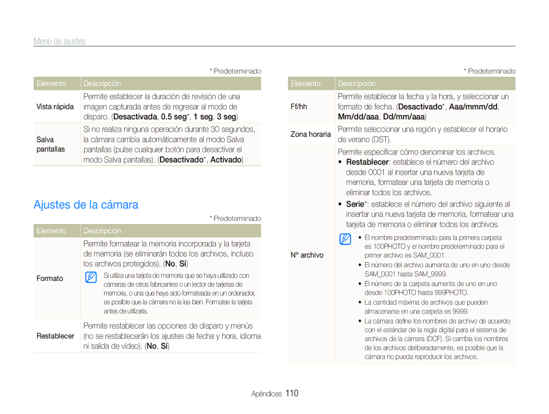 Samsung EC-ST1000BPBE1, EC-ST1000BPSE3, EC-ST1000BPGZA manual Ajustes de la cámara 