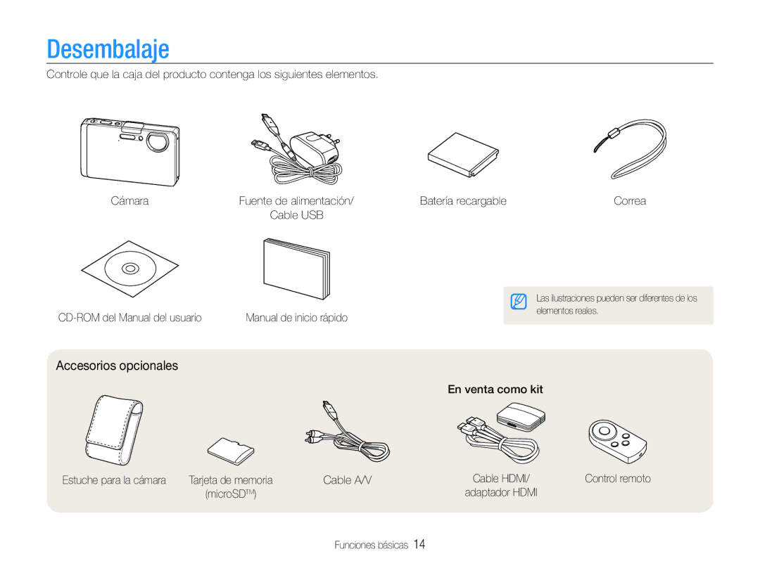 Samsung EC-ST1000BPBE1, EC-ST1000BPSE3, EC-ST1000BPGZA manual Desembalaje, Accesorios opcionales 