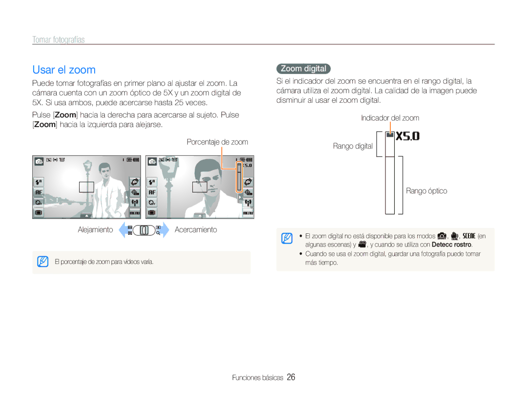 Samsung EC-ST1000BPBE1, EC-ST1000BPSE3, EC-ST1000BPGZA manual Usar el zoom, Tomar fotografías, Zoom digital 