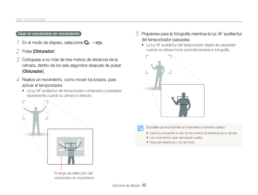 Samsung EC-ST1000BPSE3, EC-ST1000BPBE1 manual Usar el temporizador, Pulse Obturador, Usar el cronómetro en movimiento 