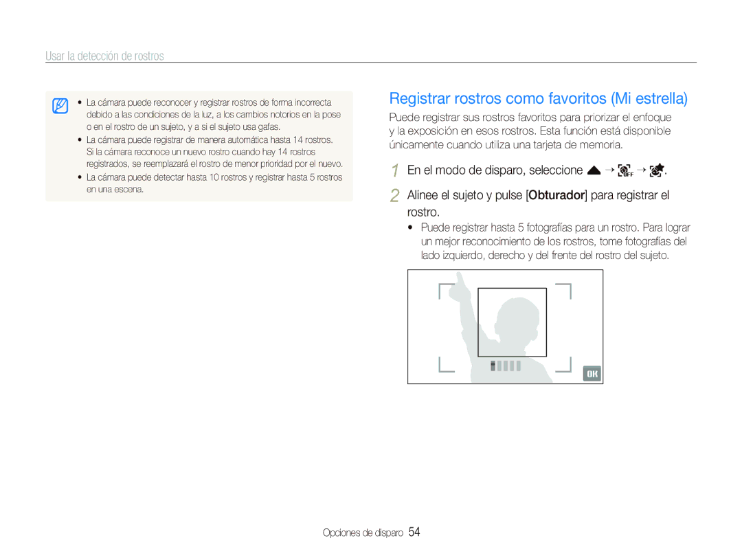 Samsung EC-ST1000BPSE3, EC-ST1000BPBE1, EC-ST1000BPGZA manual Registrar rostros como favoritos Mi estrella 