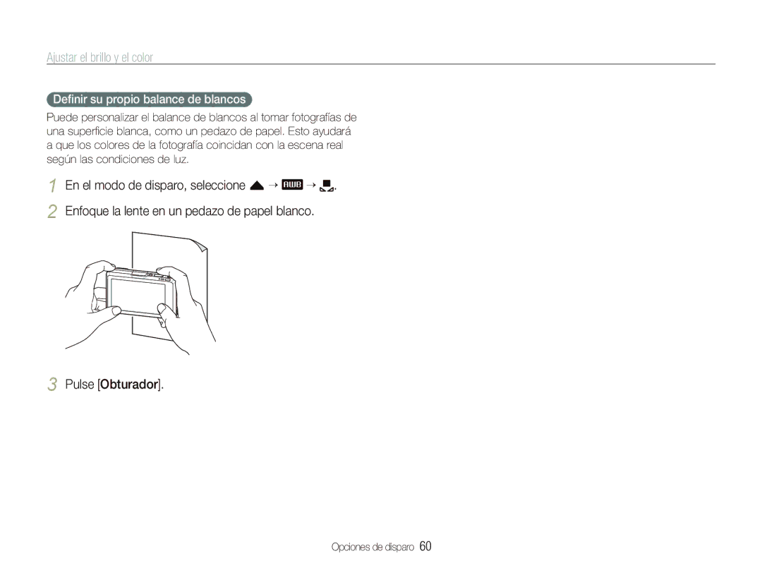 Samsung EC-ST1000BPSE3, EC-ST1000BPBE1, EC-ST1000BPGZA manual Pulse Obturador, Deﬁnir su propio balance de blancos 