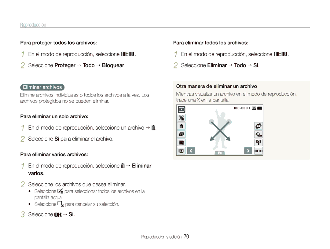 Samsung EC-ST1000BPGZA, EC-ST1000BPBE1, EC-ST1000BPSE3 manual Eliminar archivos, Para eliminar varios archivos 