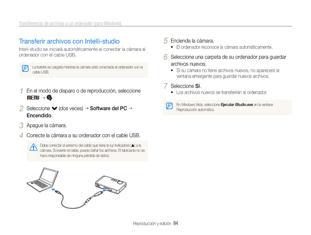 Samsung EC-ST1000BPSE3 manual Transferir archivos con Intelli-studio, Transferencia de archivos a un ordenador para Windows 