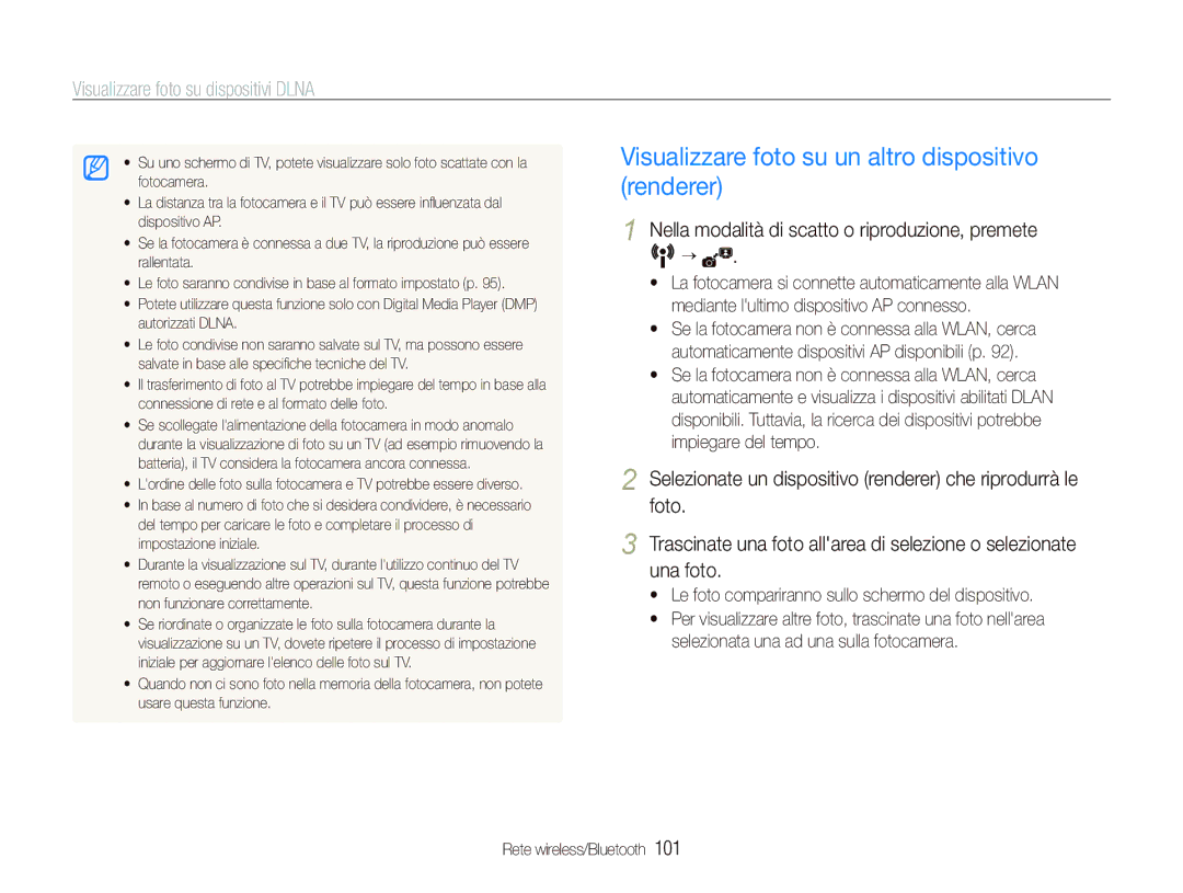 Samsung EC-ST1000BPBIT manual Visualizzare foto su un altro dispositivo renderer, Visualizzare foto su dispositivi Dlna 