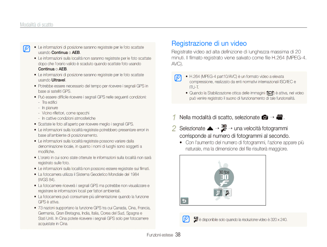 Samsung EC-ST1000BPGIT, EC-ST1000BPBIT manual Registrazione di un video, Nella modalità di scatto, selezionate a “ 