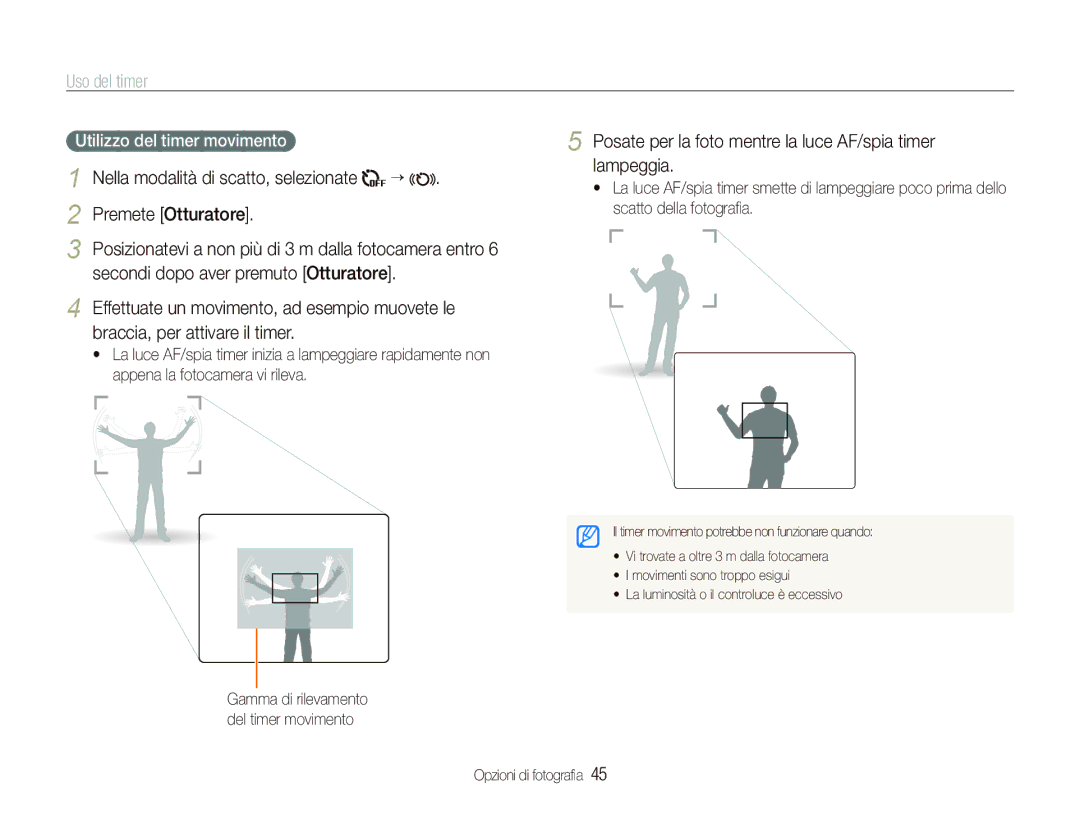 Samsung EC-ST1000BPBIT manual Uso del timer, Premete Otturatore, Posate per la foto mentre la luce AF/spia timer lampeggia 