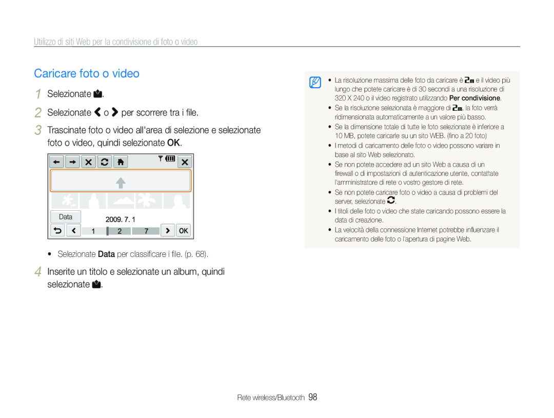 Samsung EC-ST1000BPGIT, EC-ST1000BPBIT manual Utilizzo di siti Web per la condivisione di foto o video 