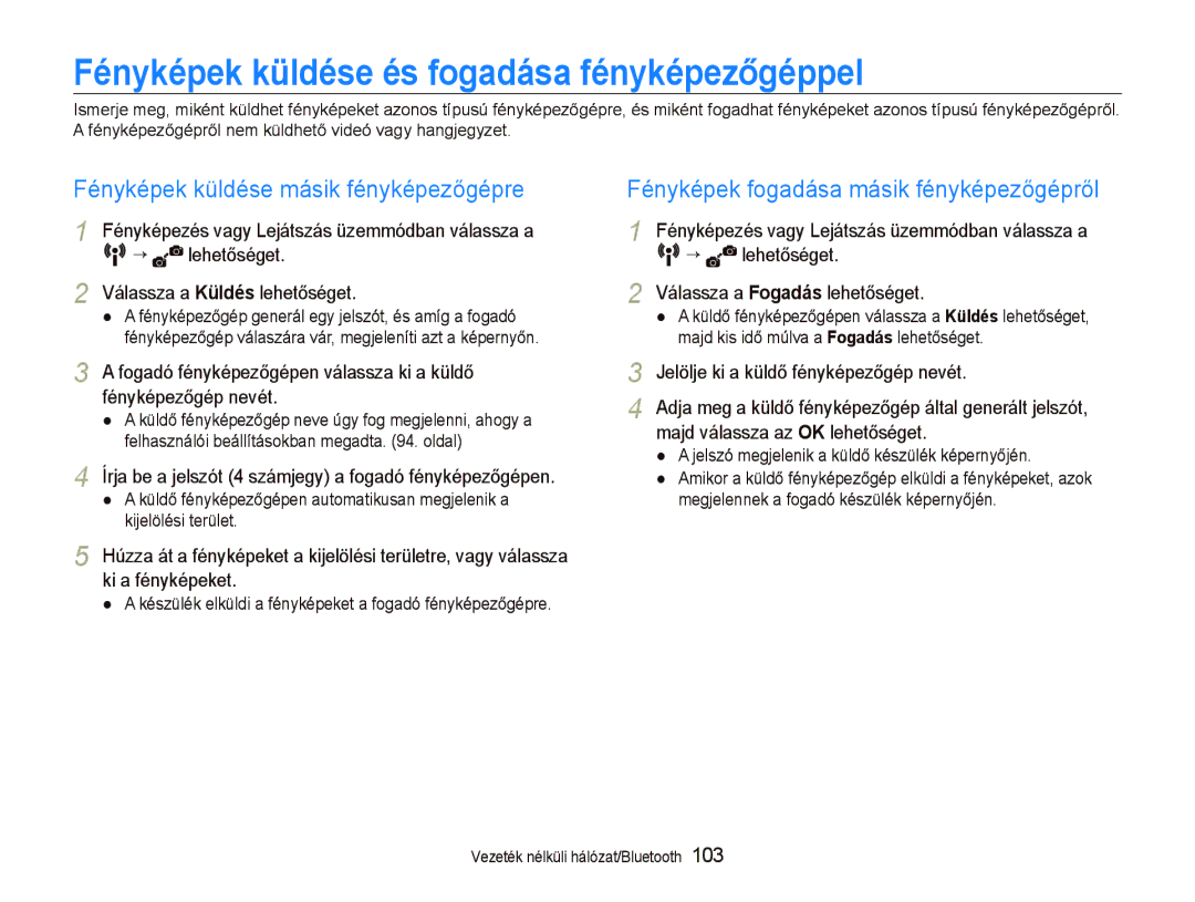 Samsung EC-ST1000BPGE3 manual Fényképek küldése és fogadása fényképezőgéppel, Fényképek küldése másik fényképezőgépre 