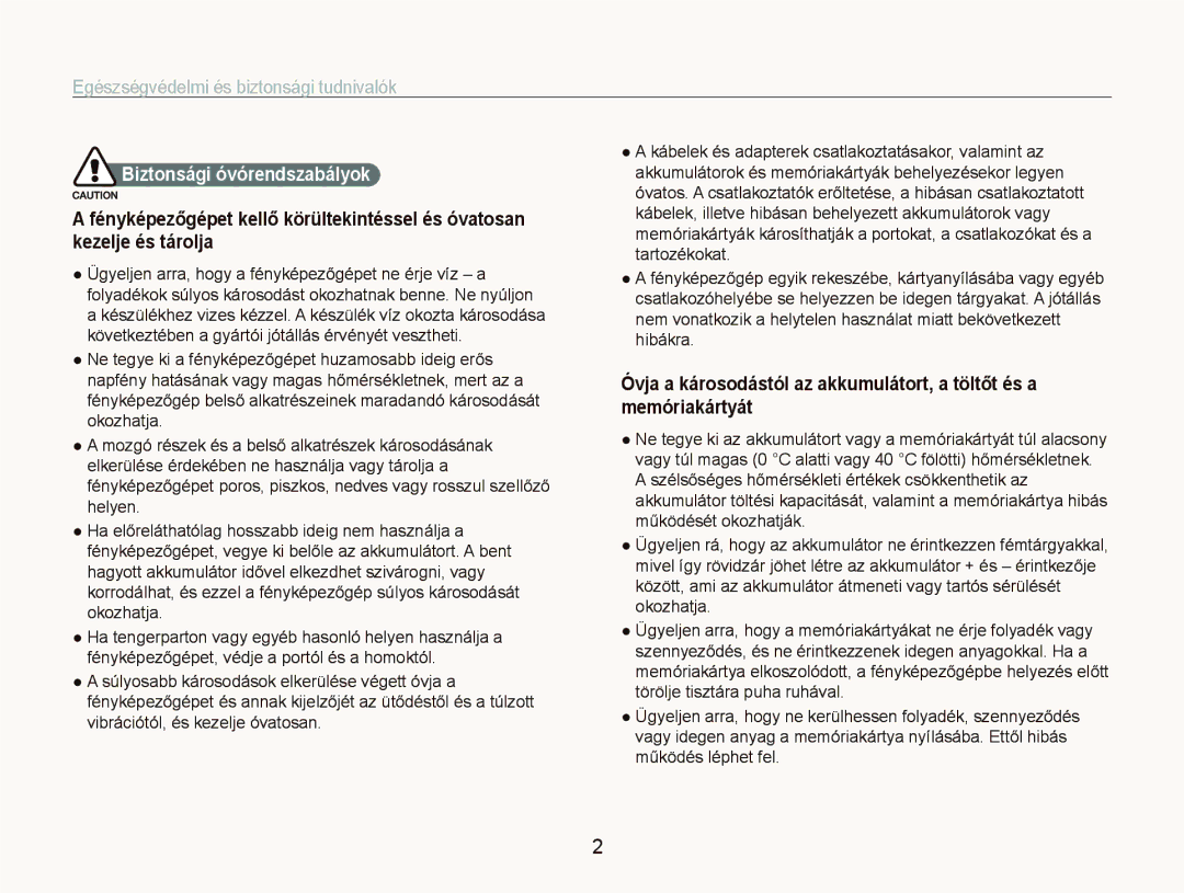 Samsung EC-ST1000BPUE3, EC-ST1000BPBIT manual Egészségvédelmi és biztonsági tudnivalók, Biztonsági óvórendszabályok 