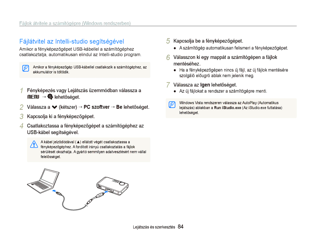 Samsung EC-ST1000BPRE3 Fájlátvitel az Intelli-studio segítségével, Fájlok átvitele a számítógépre Windows rendszerben 