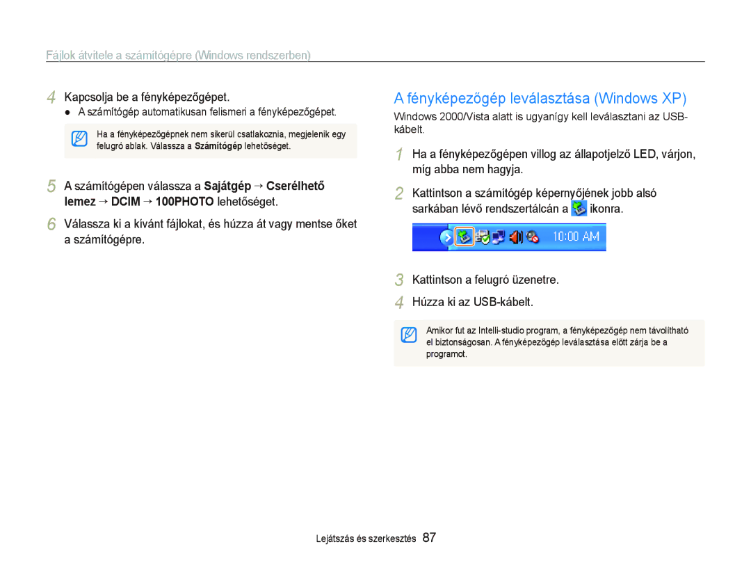 Samsung EC-ST1000BPSE2 manual Fényképezőgép leválasztása Windows XP, Számítógépen válassza a Sajátgép ““Cserélhető 