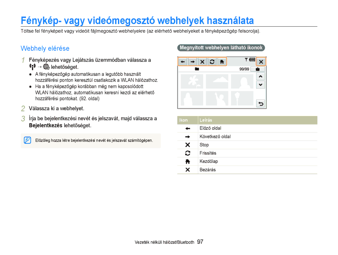 Samsung EC-ST1000BPSE2 manual Fénykép- vagy videómegosztó webhelyek használata, Webhely elérése, Válassza ki a webhelyet 