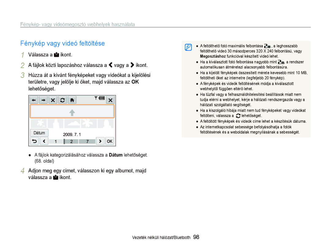 Samsung EC-ST1000BPUE2, EC-ST1000BPBIT Fénykép vagy videó feltöltése, Fénykép- vagy videómegosztó webhelyek használata 