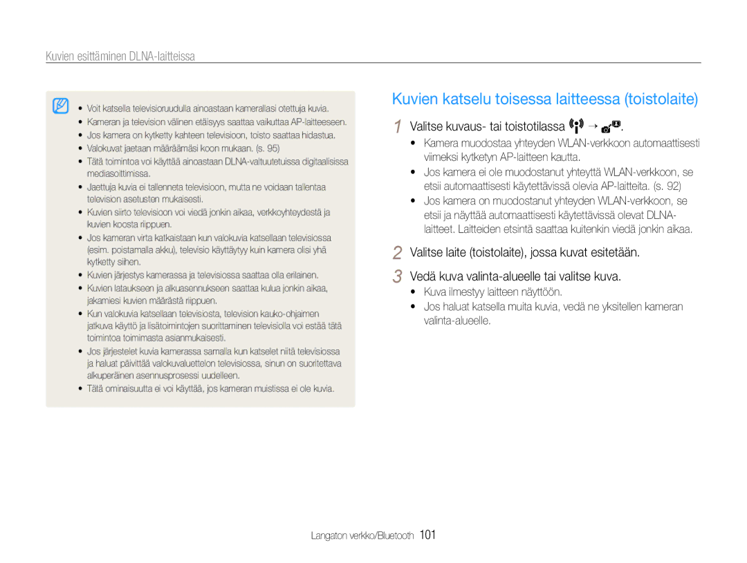 Samsung EC-ST1000BPGE2, EC-ST1000BPRE2 Kuvien katselu toisessa laitteessa toistolaite, Kuvien esittäminen DLNA-laitteissa 