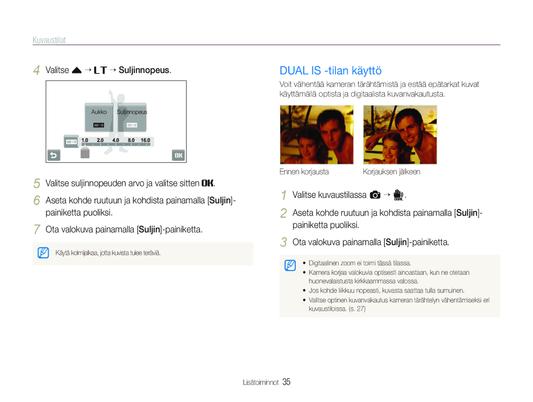 Samsung EC-ST1000BPBE2 Painiketta puoliksi, Ota valokuva painamalla Suljin-painiketta, Ennen korjaustaKorjauksen jälkeen 