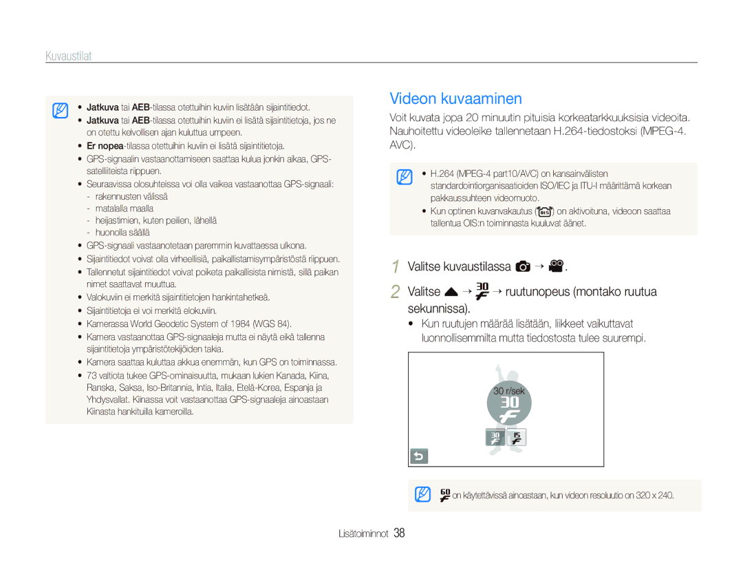 Samsung EC-ST1000BPUE2, EC-ST1000BPRE2, EC-ST1000BPBE2, EC-ST1000BPGE2 manual Videon kuvaaminen, Nimet saattavat muuttua 