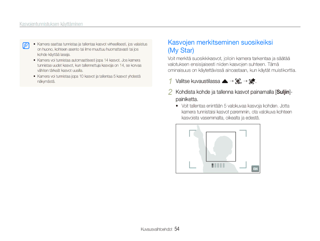 Samsung EC-ST1000BPRE2, EC-ST1000BPBE2, EC-ST1000BPGE2 manual Kasvojen merkitseminen suosikeiksi My Star, Painiketta 